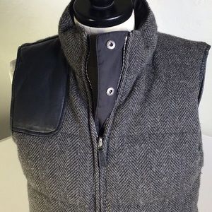 LRL Ralph Lauren herringbone reversible down filled wool leather puffer vest